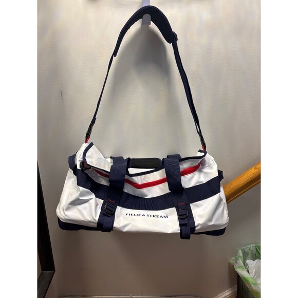 Field & Stream White & Navy Blue Duffel Bag With Shoulder Strap - Picture 1 of 10